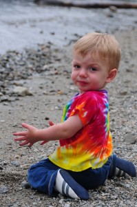Not happy about his dirty hands