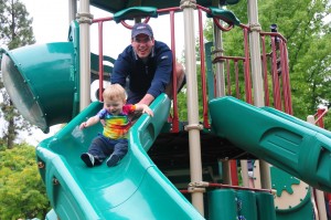 First ride on the slide!
