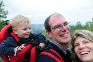 Three happy hikers